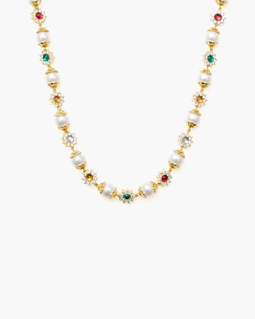 Daisy Pearl Necklace in Silver