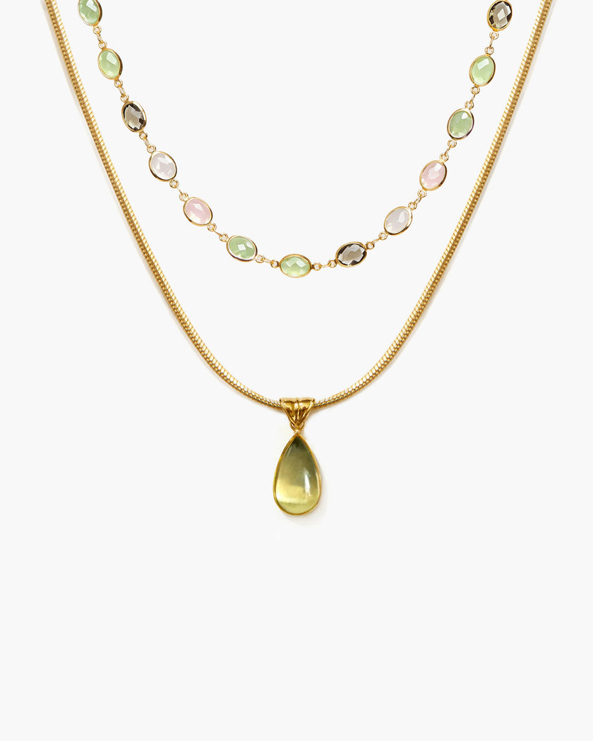 Waterdrop & Whimsical Romance Stone Necklace Set in Silver