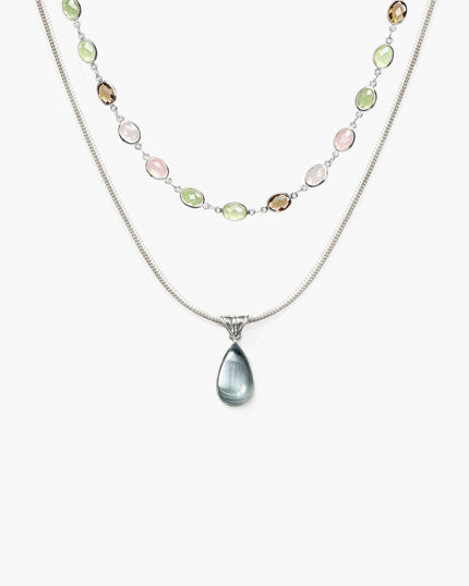 Waterdrop & Whimsical Romance Stone Necklace Set in Silver