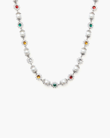 Daisy Pearl Necklace in Silver